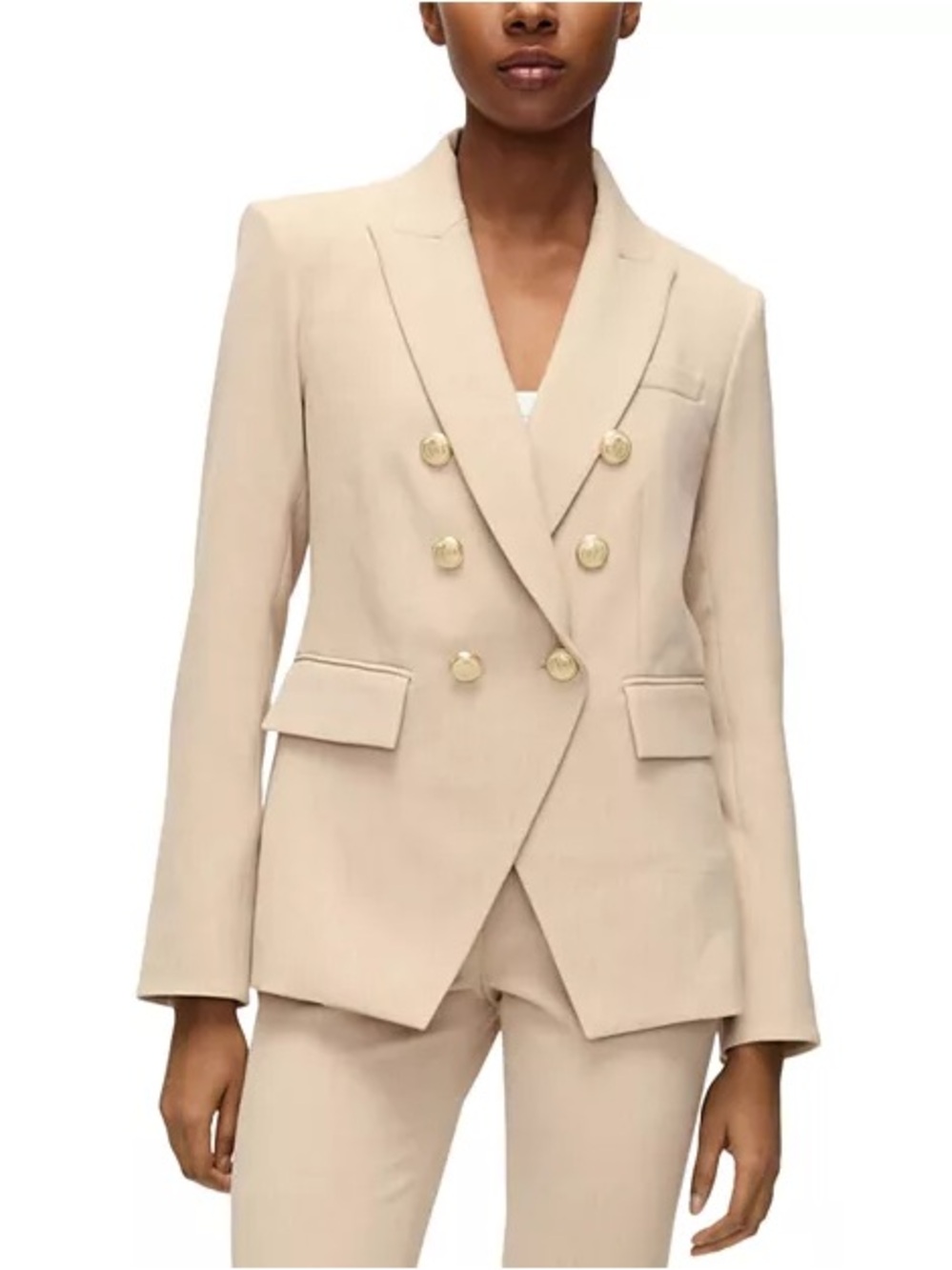 Veronica Beard Cream Double-Breasted Suit Blazer and Trouser with Gold Buttons